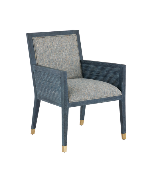 Currey & Co Santos Vintage Navy Armchair, Barrett Dusk in Vintage Navy/Performance Barrett Dusk/Satin Brass 7000-0852