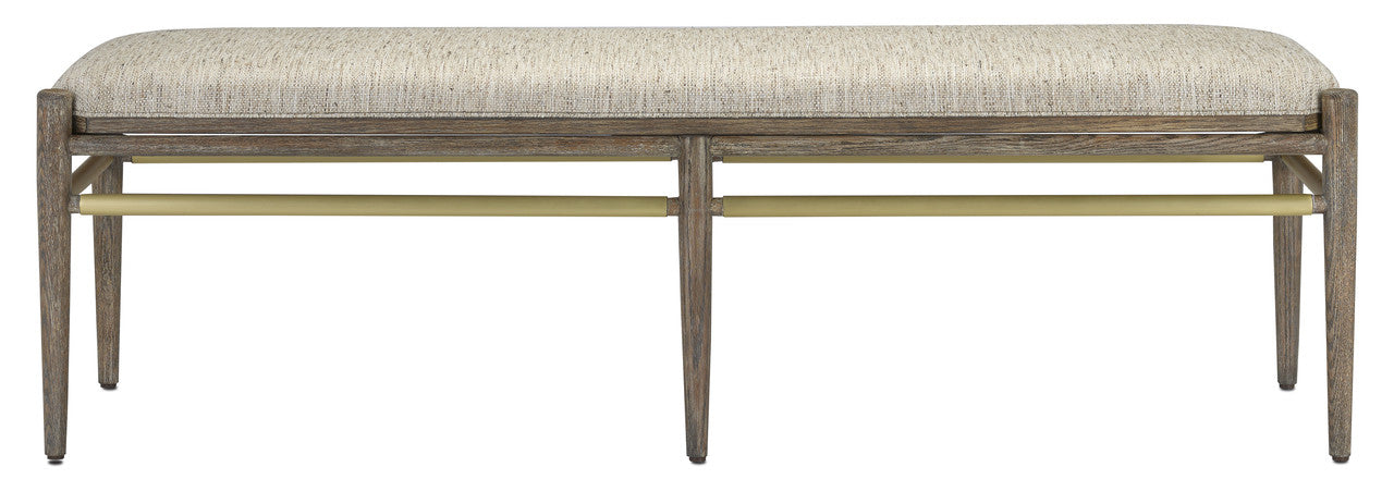 Currey & Co. Visby Light Pepper Bench, Calcutta Linen 7000-0302