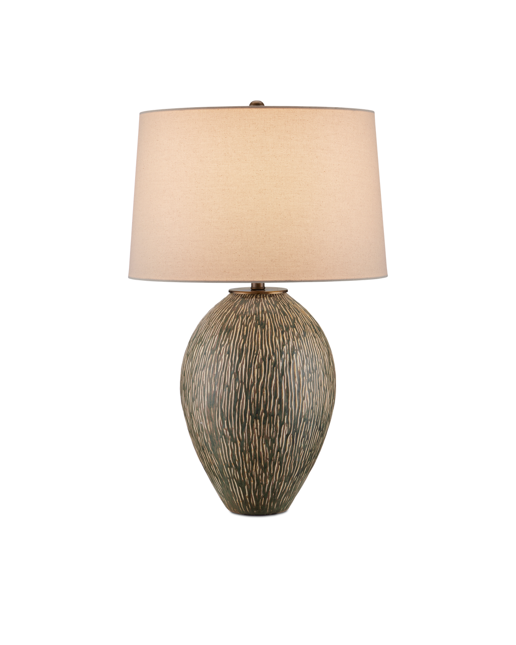 Currey & Co Hildreth Table Lamp in Olive Green/Beige/Off-White/Antique Brass 6000-0937