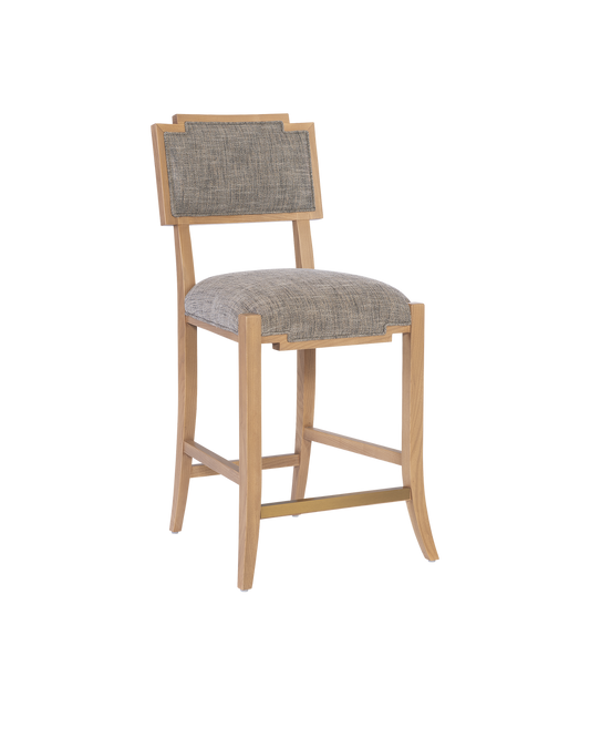 Currey & Co Melanie Blonde Counter Stool, Liller Tortoise in Blonde Ash Wood/Brass 7000-1022