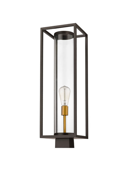 Z-Lite Dunbroch 1 Light Outdoor Post Mount Fixture in Deep Bronze + Outdoor Brass 584PHBS-DBZ-OBS