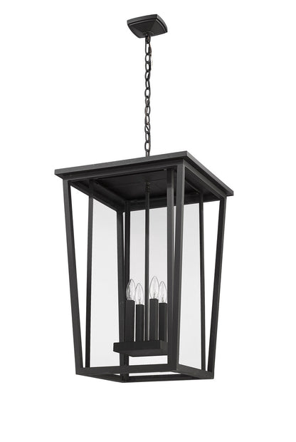 Z-Lite Seoul 4 Light Outdoor Chain Mount Ceiling Fixture in Black 571CHXXL-BK