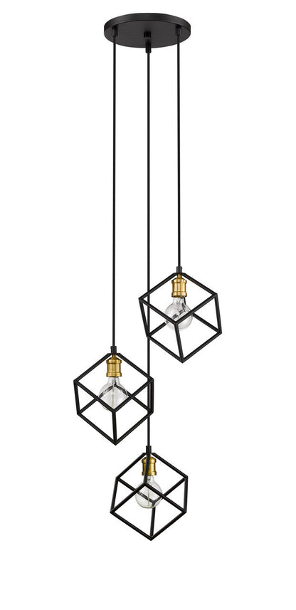 Z-Lite Vertical 3 Light Chandelier in Bronze + Olde Brass 478-3BRZ-OBR