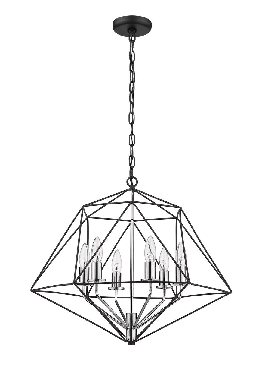 Z-Lite Geo 6 Light Chandelier in Matte Black + Chrome 918-22MB-CH