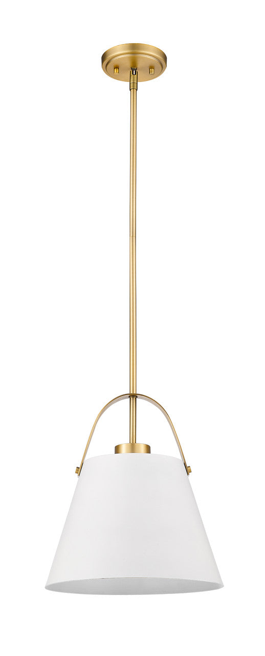 Z-Lite Z-Studio 1 Light Pendant in Matte White + Heritage Brass 726P-MW+HBR