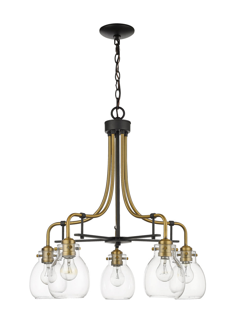 Z-Lite Kraken 5 Light Chandelier in Matte Black + Olde Brass 466-5MB-OBR