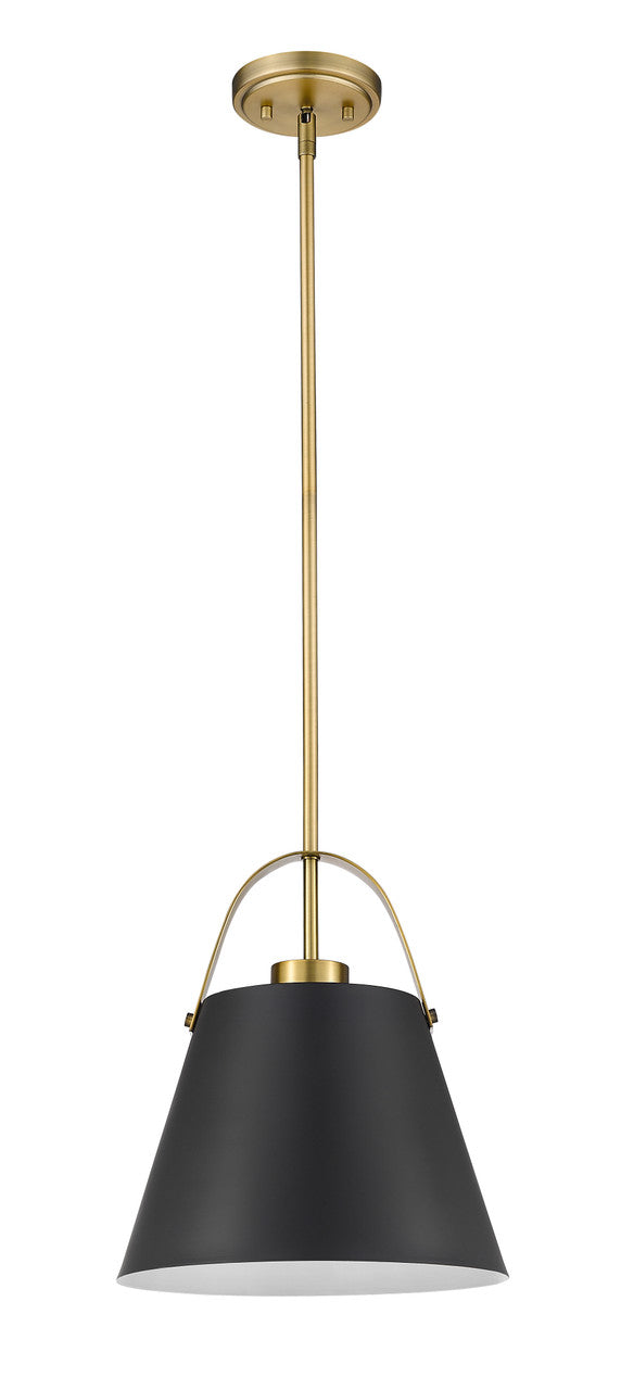 Z-Lite Z-Studio 1 Light Pendant in Matte Black + Heritage Brass 726P-MB+HBR