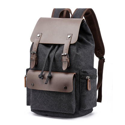 Dahlia Casual Canvas Backpack Men's Business Laptop Bag With Buckle Drawstring Design