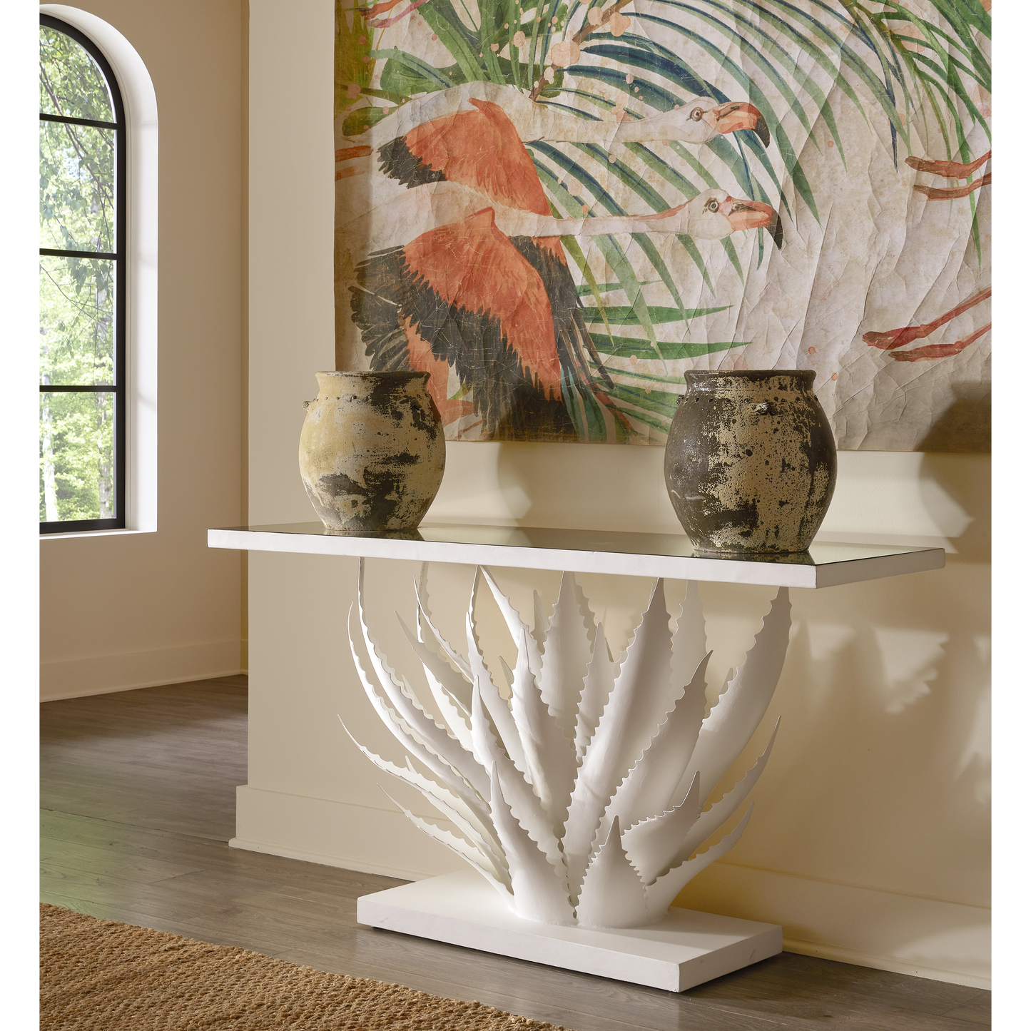 Currey & Co. Agave White Console Table 4000-0168