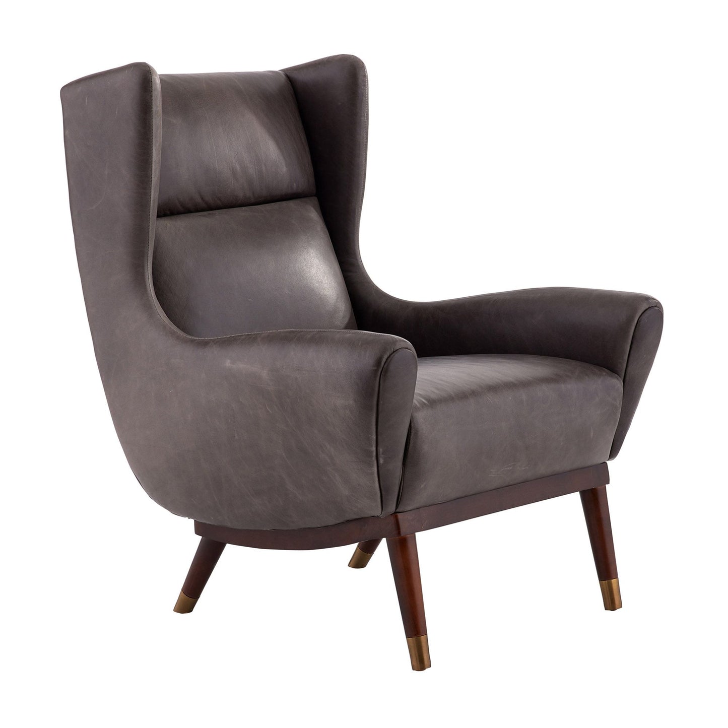 Arteriors Home Ophelia Lounge Chair Graphite Leather Dark Walnut 8107