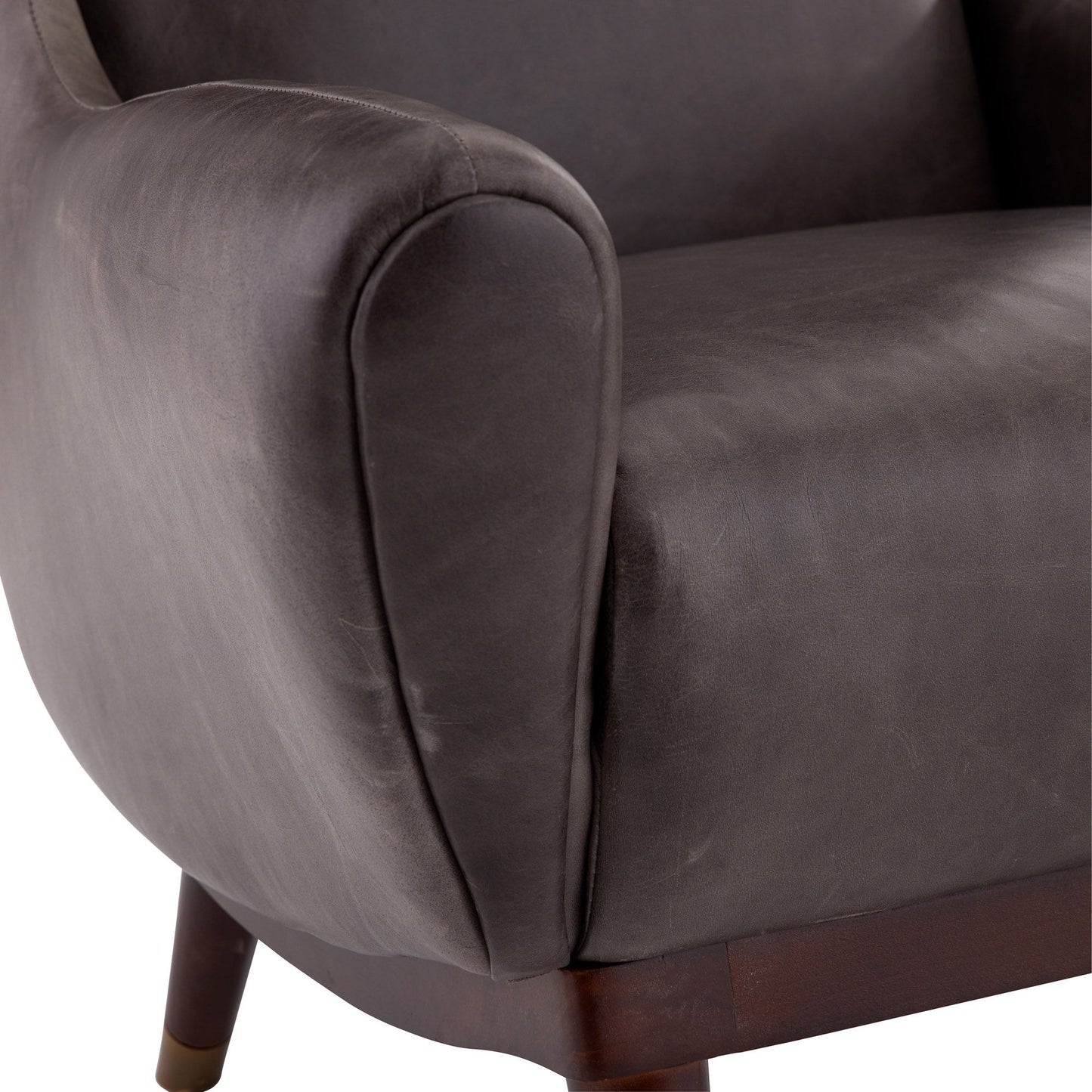 Arteriors Home Ophelia Lounge Chair Graphite Leather Dark Walnut 8107