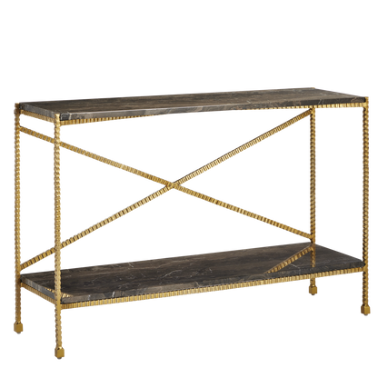 Currey & Co. 48" Flying Gold Cappuccino Marble Console Table 4000-0173