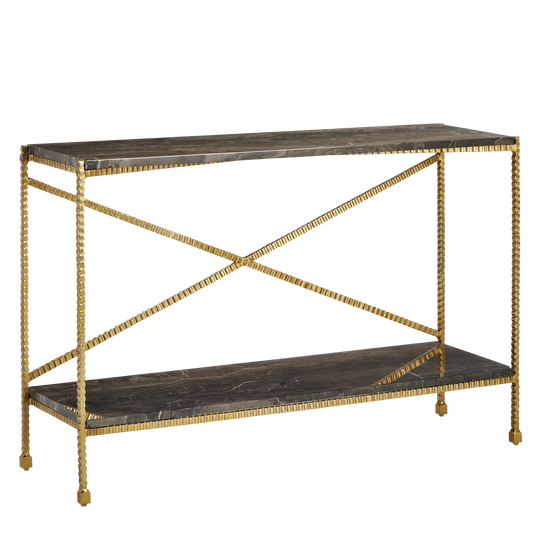 Currey & Co. 48" Flying Gold Cappuccino Marble Console Table 4000-0173