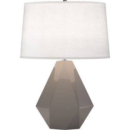 Robert Abbey  Smokey Taupe Delta Table Lamp in Smoky Taupe Glazed Ceramic with Polished Nickel Accents 942