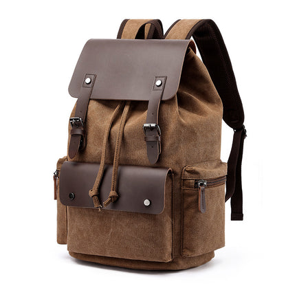 Dahlia Casual Canvas Backpack Men's Business Laptop Bag With Buckle Drawstring Design