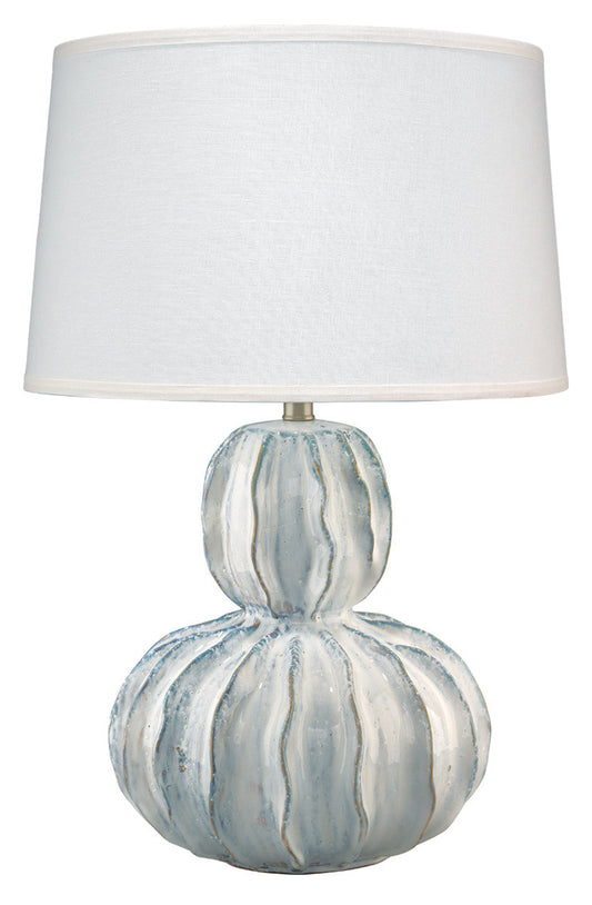 Jamie Young Oceane Gourd Table Lamp in White Ceramic with Custom Cone Shade in White Linen 9OCEAWHC131G