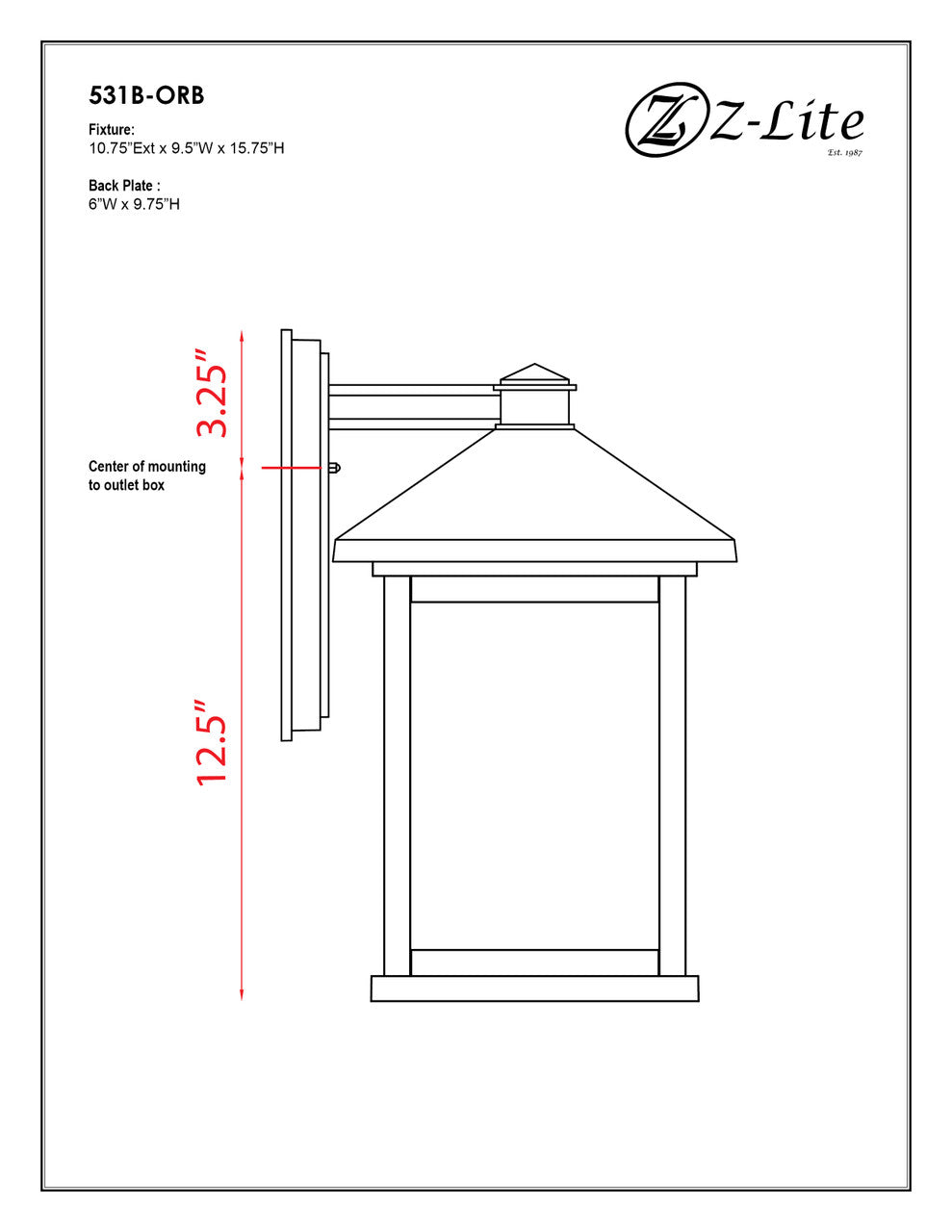 Z-Lite Portland 1 Light Outdoor Wall Light in Oil Rubbed Bronze 531B-ORB