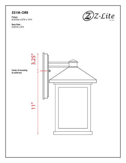 Z-Lite Portland 1 Light Outdoor Wall Light in Oil Rubbed Bronze 531M-ORB