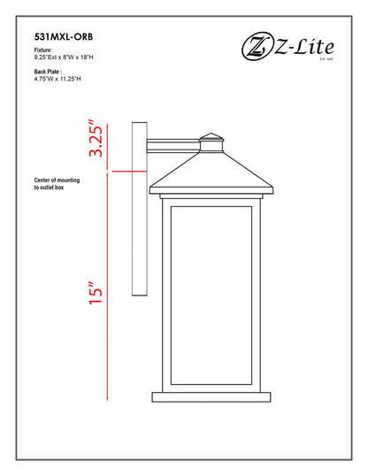 Z-Lite Portland 1 Light Outdoor Wall Light in Oil Rubbed Bronze 531MXL-ORB