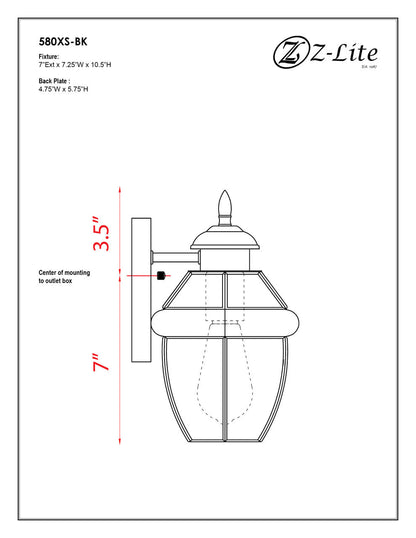 Z-Lite Westover 1 Light Outdoor Wall Light in Black 580XS-BK