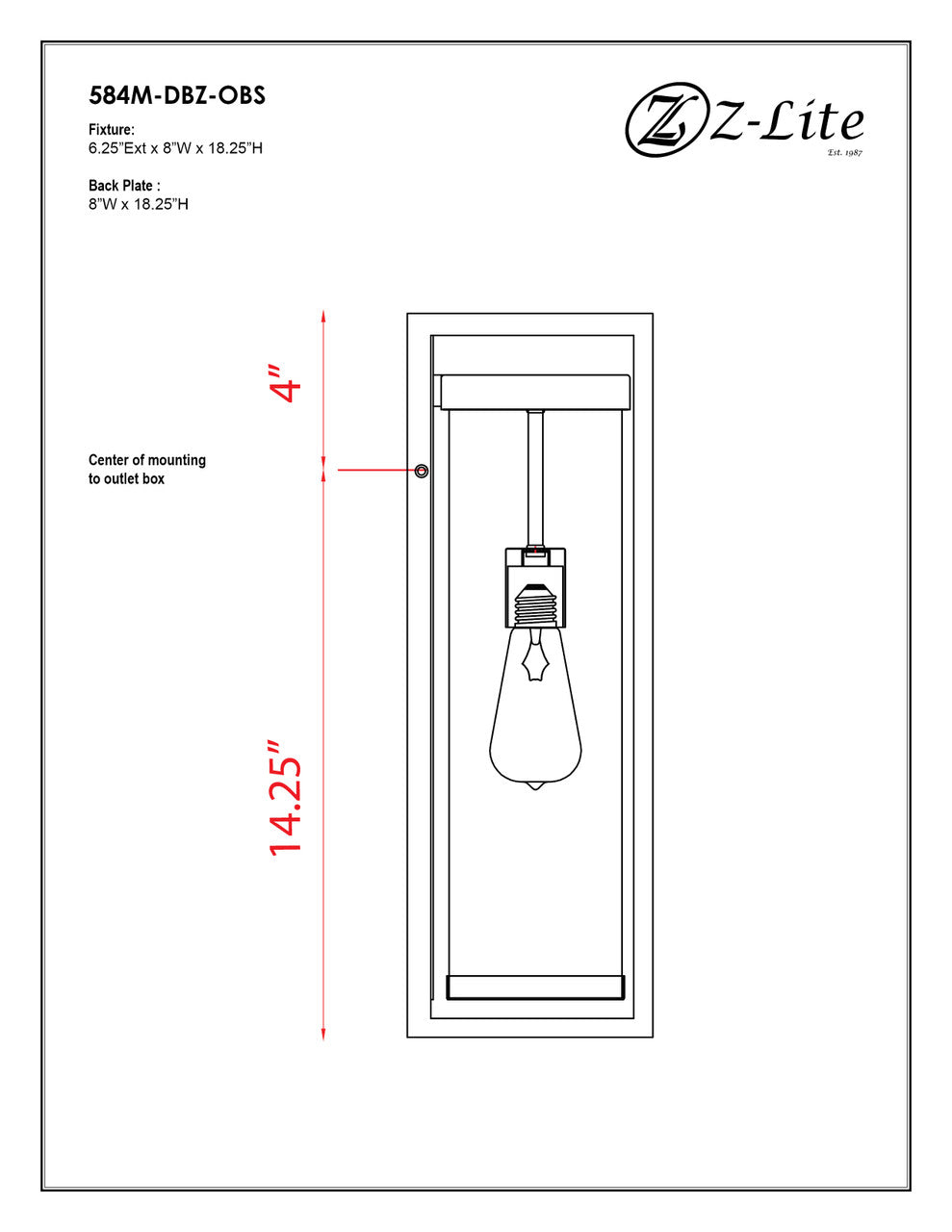 Z-Lite Dunbroch 1 Light Outdoor Wall Light in Deep Bronze + Outdoor Brass 584M-DBZ-OBS