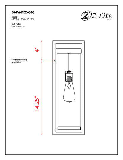 Z-Lite Dunbroch 1 Light Outdoor Wall Light in Deep Bronze + Outdoor Brass 584M-DBZ-OBS