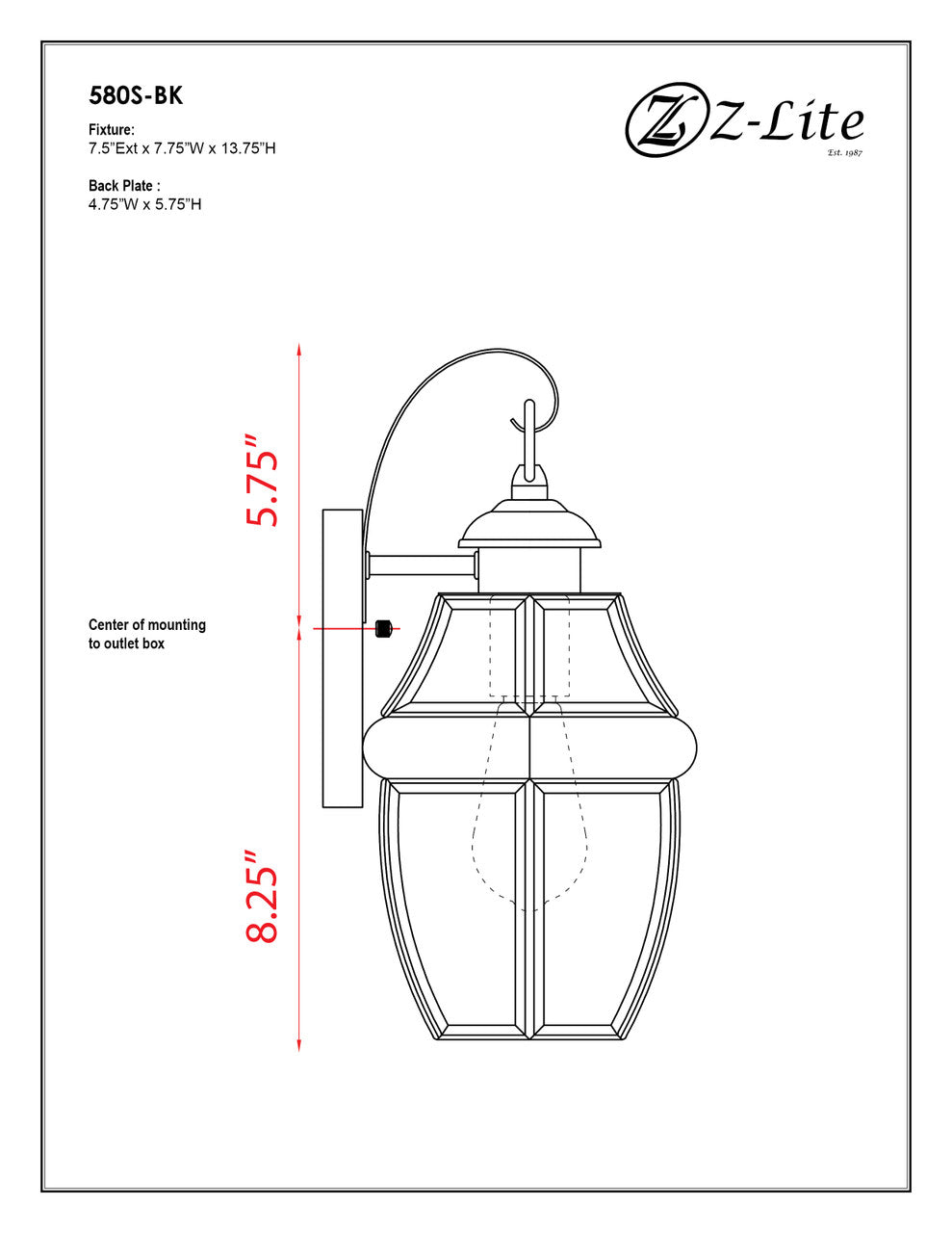 Z-Lite Westover 1 Light Outdoor Wall Light in Black 580S-BK