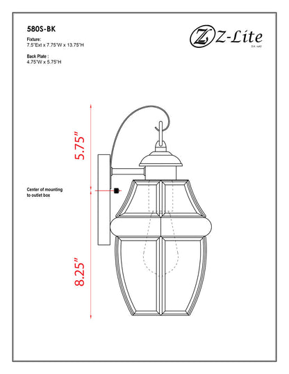 Z-Lite Westover 1 Light Outdoor Wall Light in Black 580S-BK