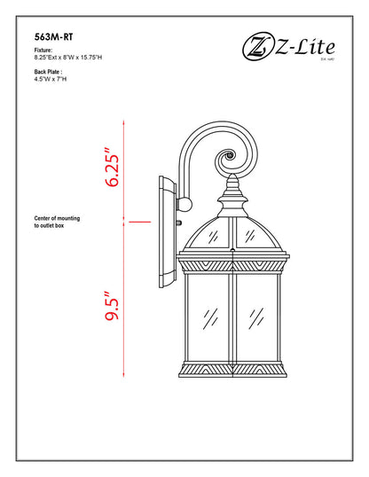 Z-Lite Annex 1 Light Outdoor Wall Light in Rust 563M-RT