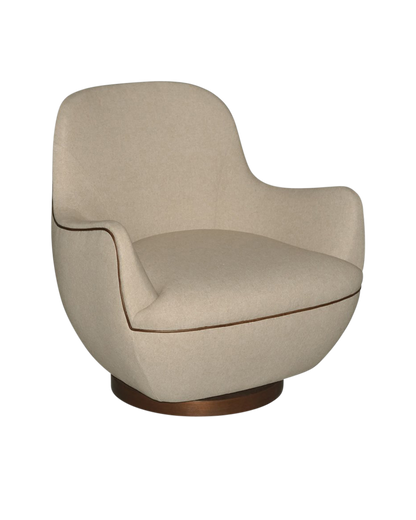 Currey & Co. Brene Walnut Swivel Armchair, Felton Oatmeal 7000-0572