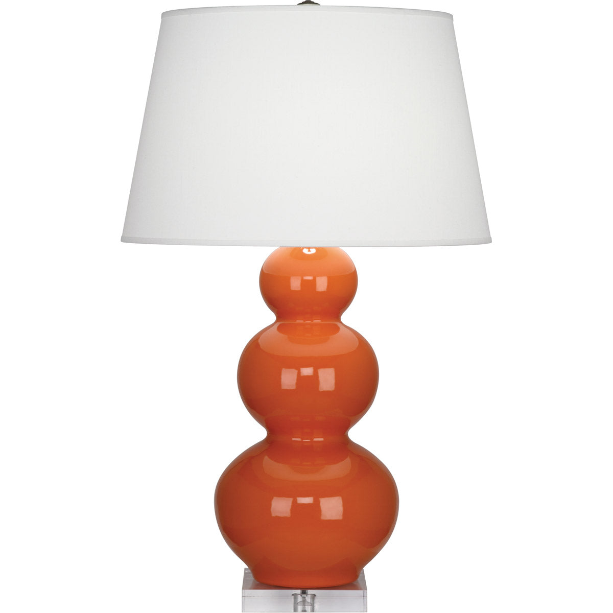 Robert Abbey  Pumpkin Triple Gourd Table Lamp in Pumpkin Glazed Ceramic with Lucite Base A352X