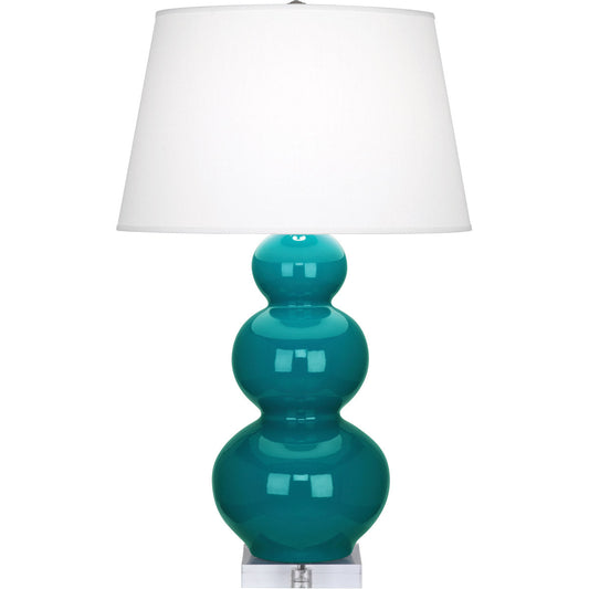 Robert Abbey  Peacock Triple Gourd Table Lamp in Peacock Glazed Ceramic with Lucite Base A363X