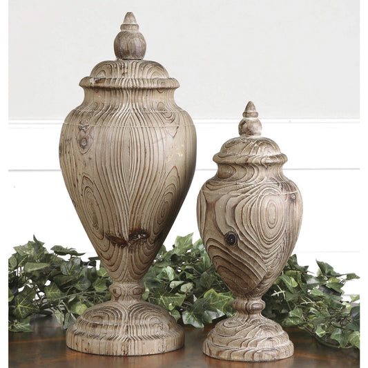 Uttermost Brisco Carved Wood Finials, Set/2 19613