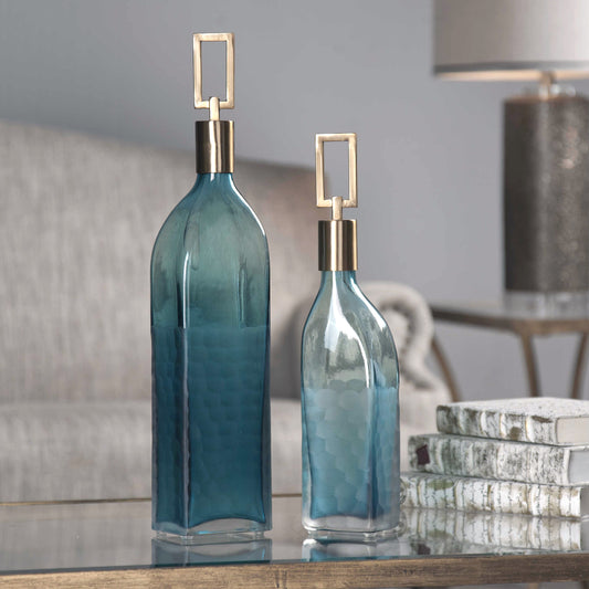 Uttermost Annabella Teal Glass Bottles, S/2 20076