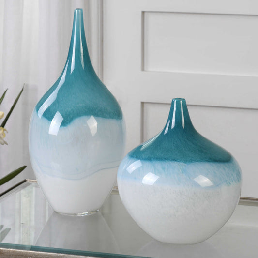 Uttermost Carla Teal White Vases, S/2 20084