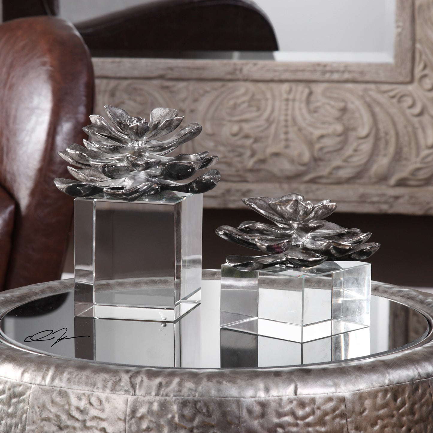 Uttermost Indian Lotus Metallic Silver Flowers S/2 20158