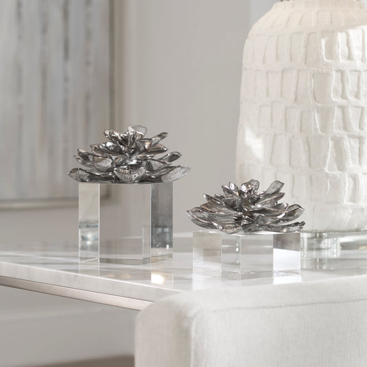 Uttermost Indian Lotus Metallic Silver Flowers S/2 20158