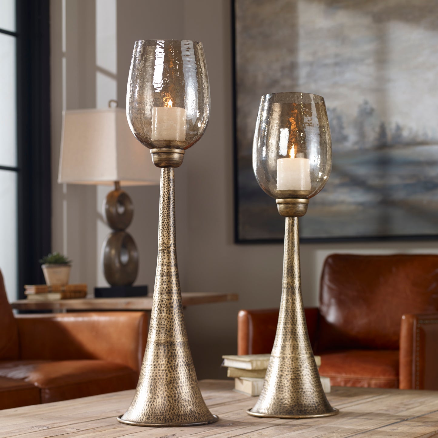 Uttermost Badal Antiqued Gold Candleholders Set/2 18848