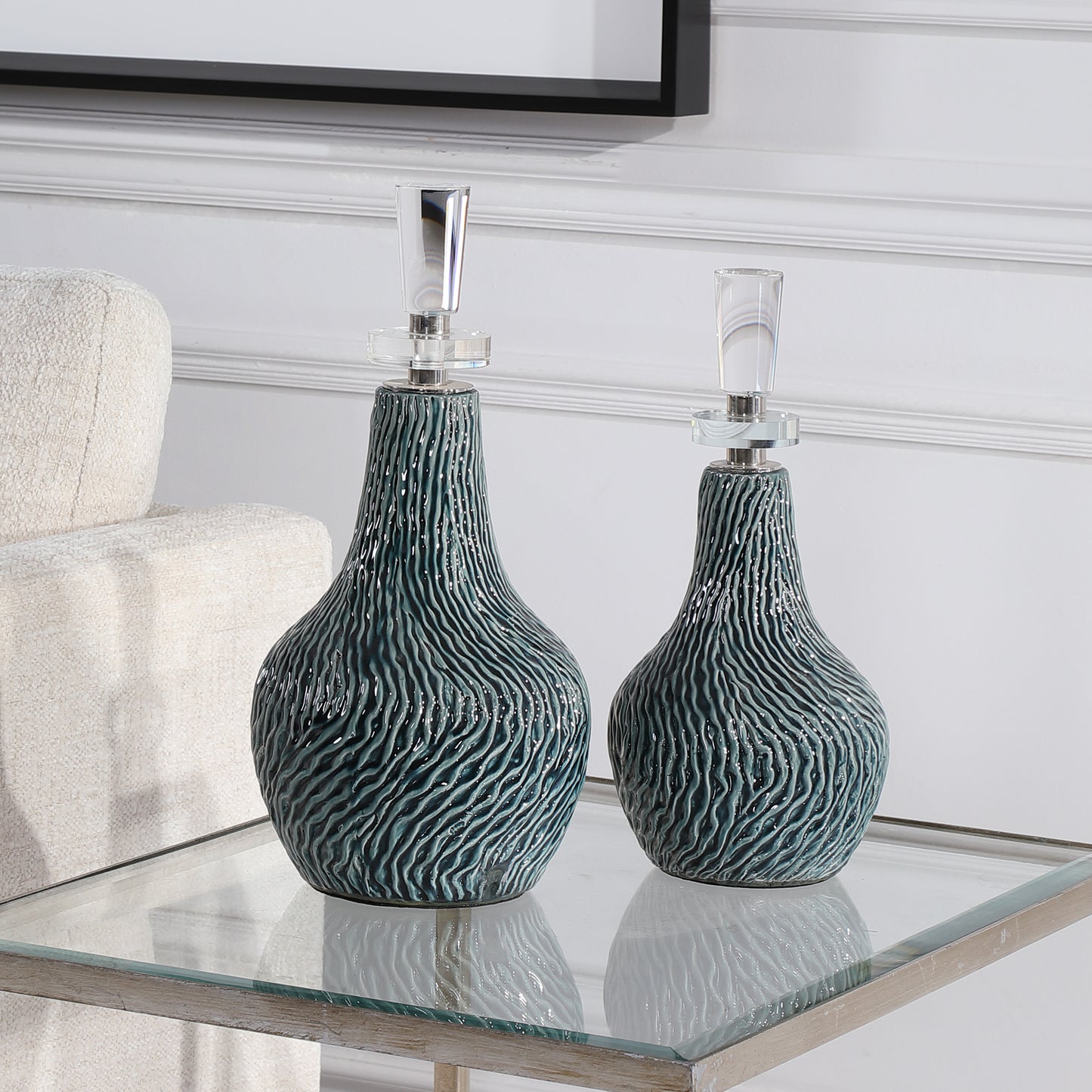 Uttermost Almera Dark Teal Bottles, S/2 17842