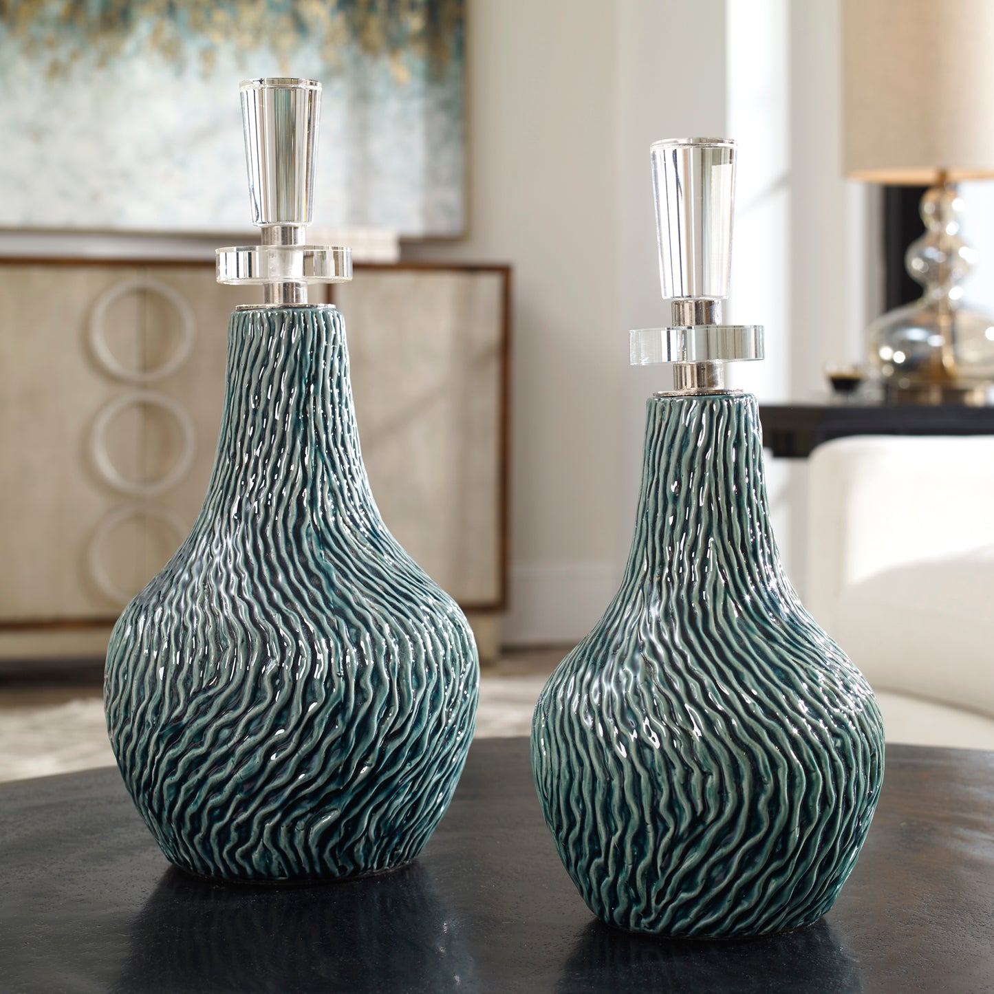 Uttermost Almera Dark Teal Bottles, S/2 17842