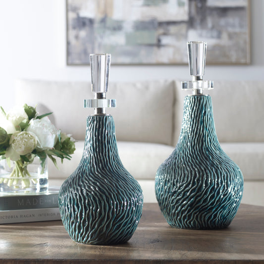 Uttermost Almera Dark Teal Bottles, S/2 17842