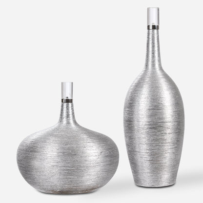 Uttermost Gatsby Silver Ribbed Bottles, S/2 17883