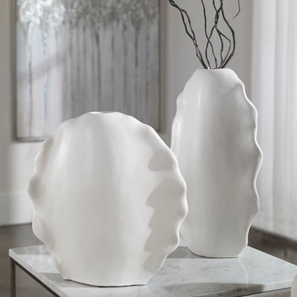 Uttermost Ruffled Feathers Modern White Vases, S/2 17963