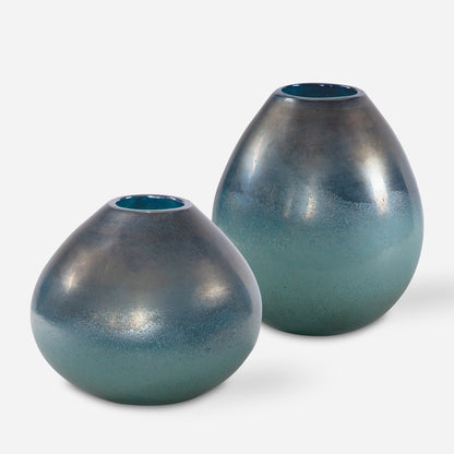 Uttermost Rian Aqua Bronze Vases, S/2 17975