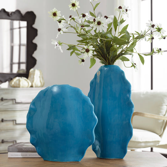 Uttermost Ruffled Feathers Blue Vases, S/2 18051