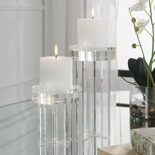 Uttermost Crystal Pillar Candleholders, Set/2 18054