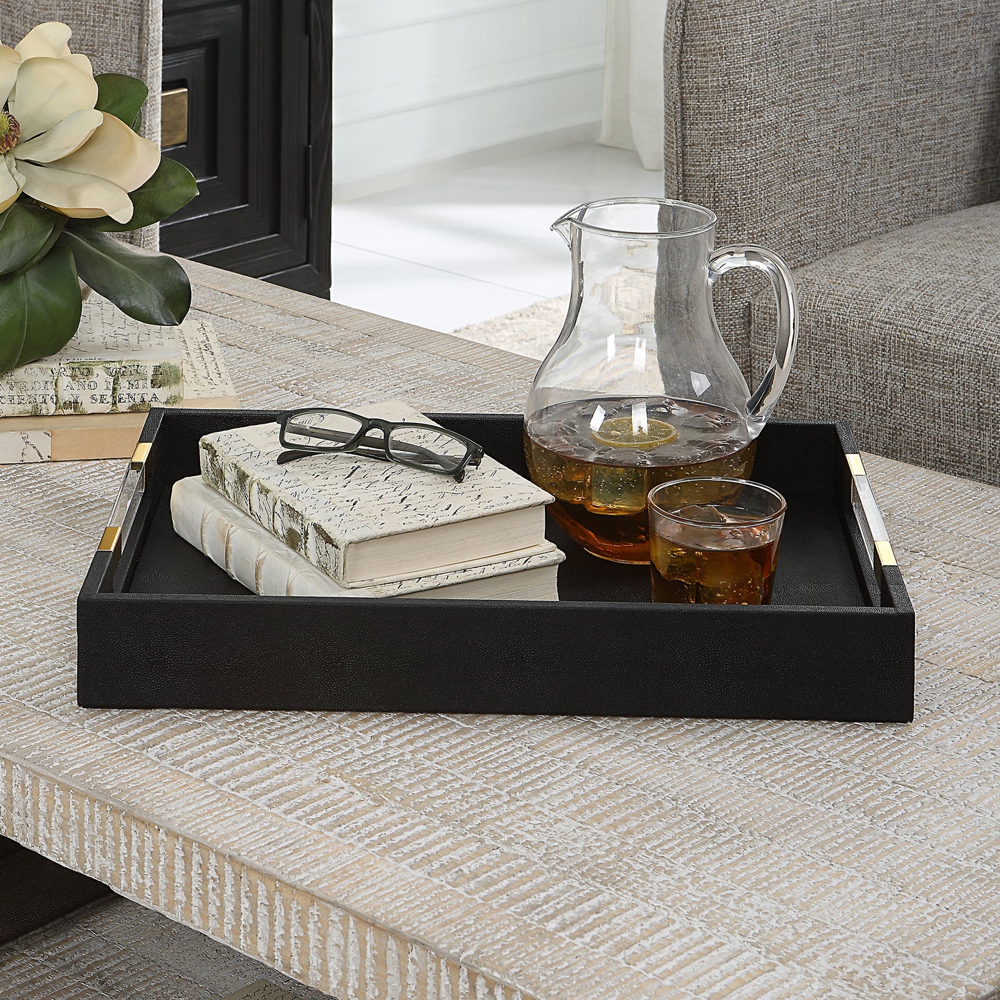 Uttermost Wessex Black Shagreen Tray 18059