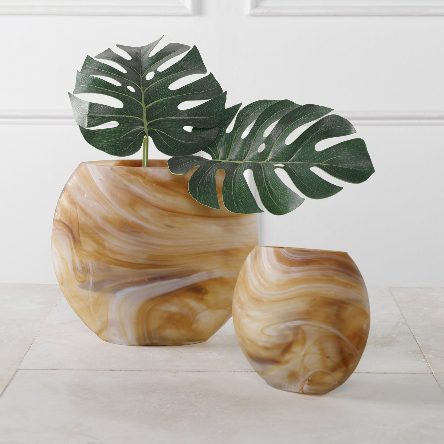 Uttermost Fusion Swirled Caramel & Ivory Vases, Set/2 18070