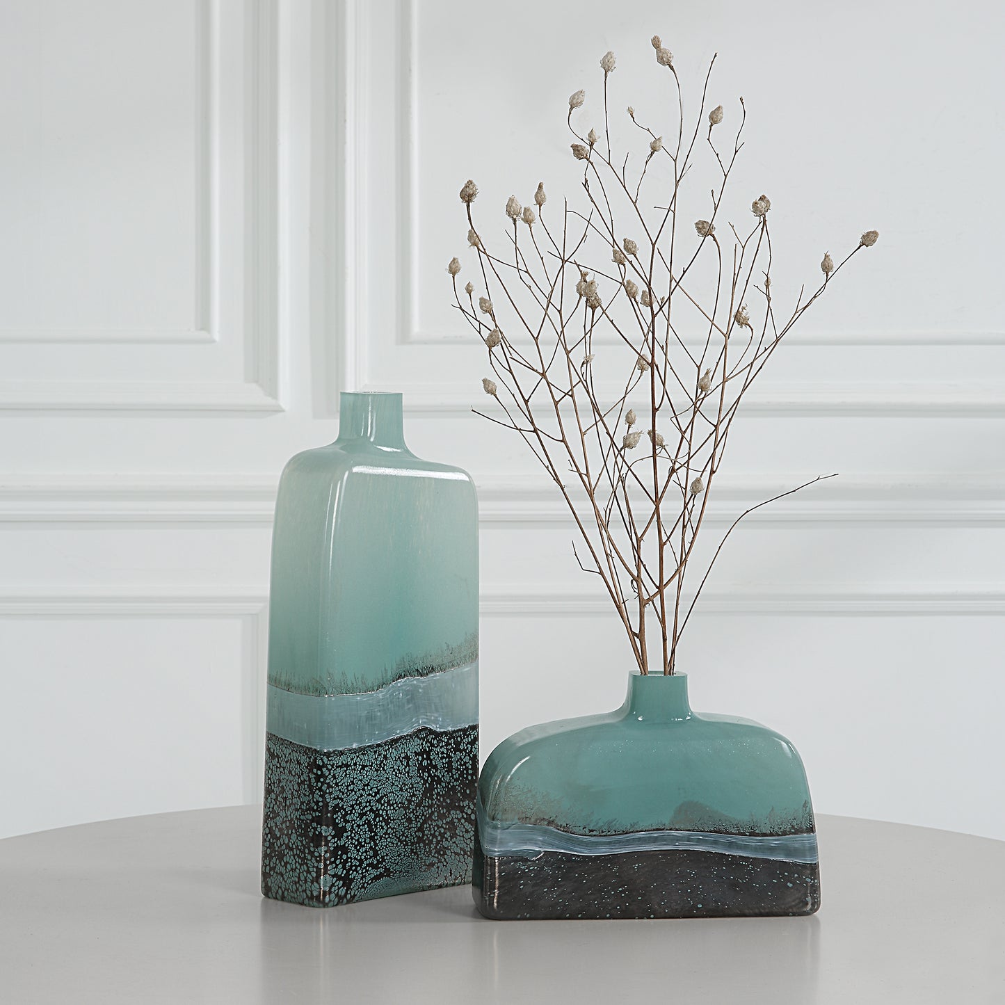 Uttermost Fuze Aqua & Bronze Vases, Set Of 2 18096