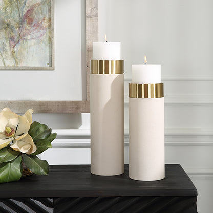 Uttermost Wessex White Pillar Candleholders Set Of 2 18100